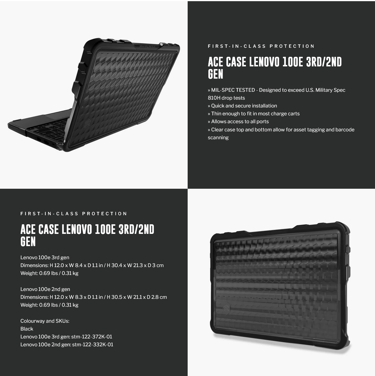STM Ace Case for Lenovo 100E/W Gen 2/3 Laptops - Black