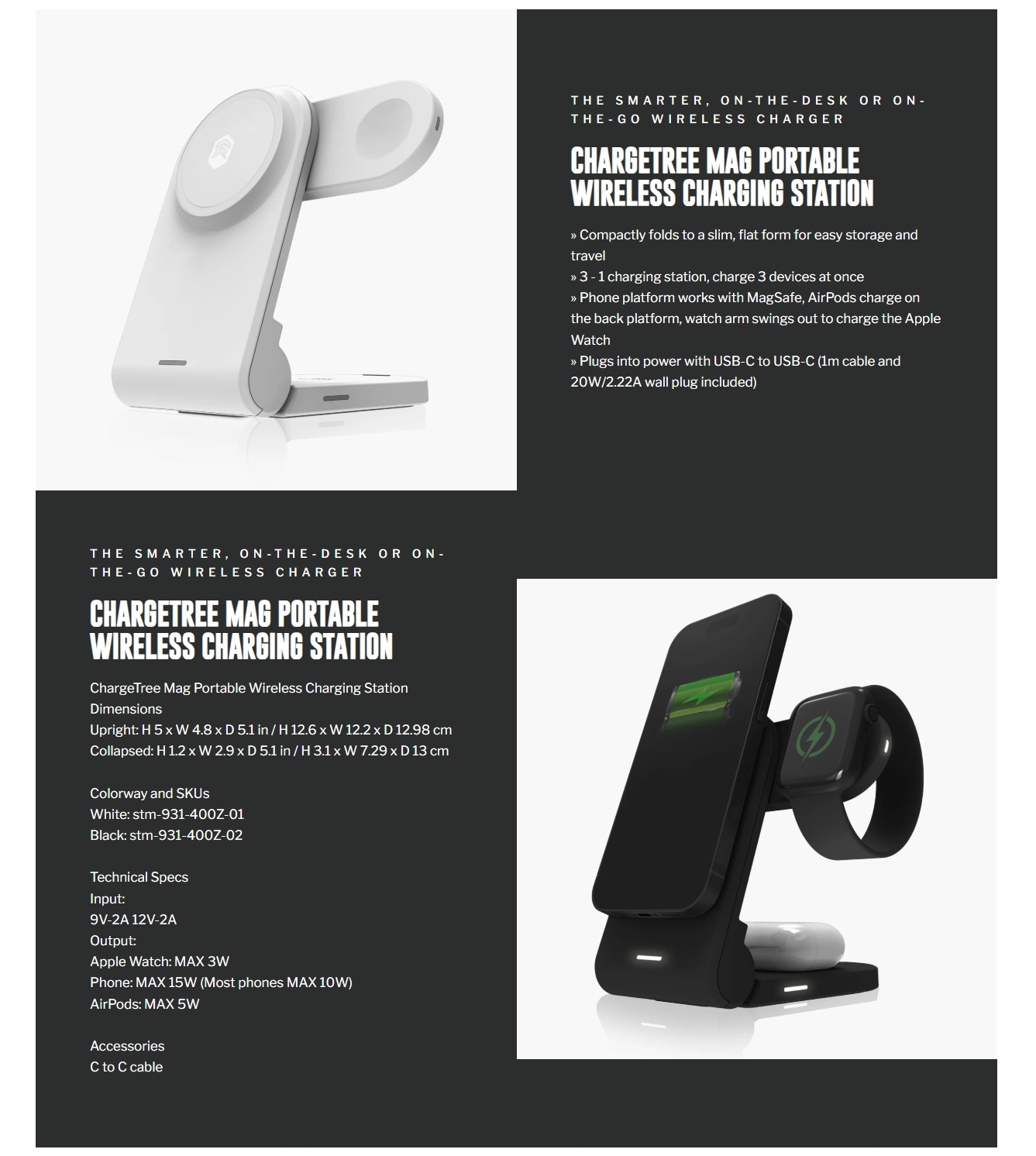 STM Chargetree Mag Portable Wireless Charging Station - Black
