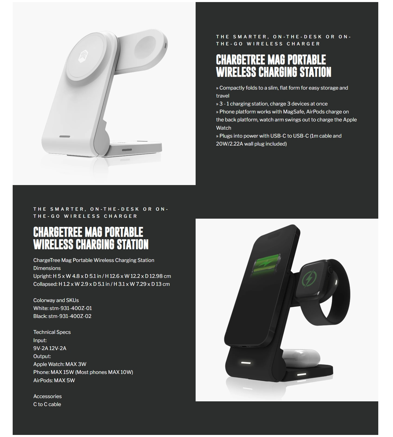 STM Chargetree Mag Portable Wireless Charging Station - White