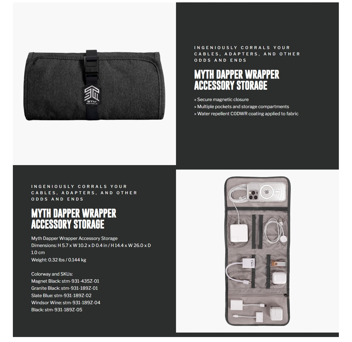 STM Dapper Wrapper Accessory Storage - Granite Black