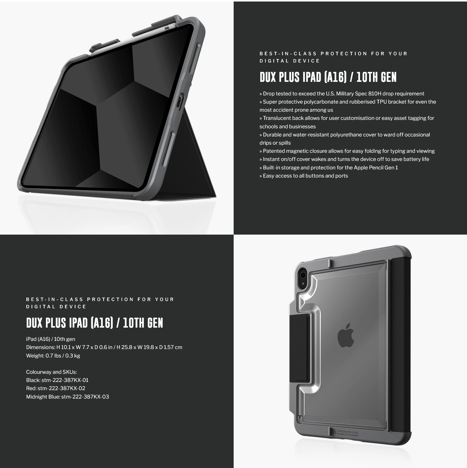 STM Dux Plus for iPad 10th Gen - Black