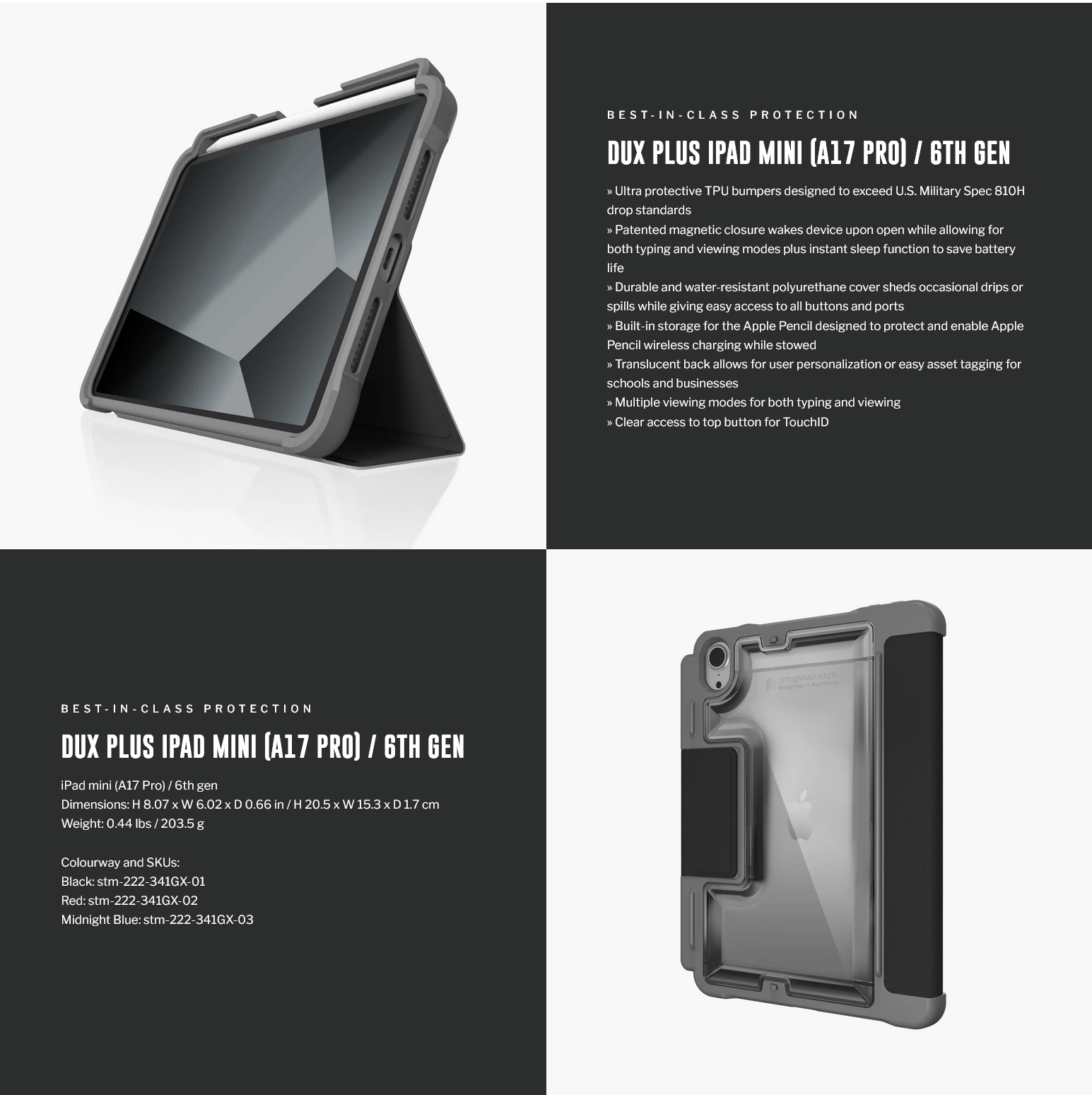 STM Dux Plus for iPad Mini (6th Gen) - Black