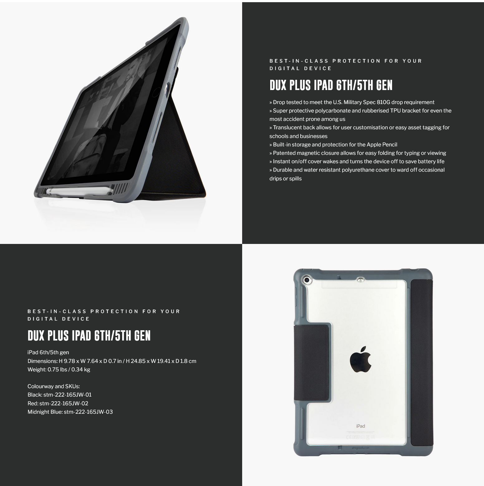 STM Dux Plus Shell for iPad (5th/6th Gen) - Blue