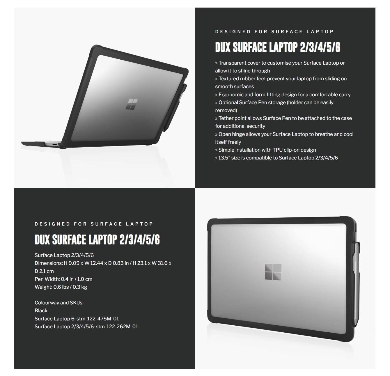STM Dux Shell for Microsoft Surface Laptop 2/3/4/5 - Black