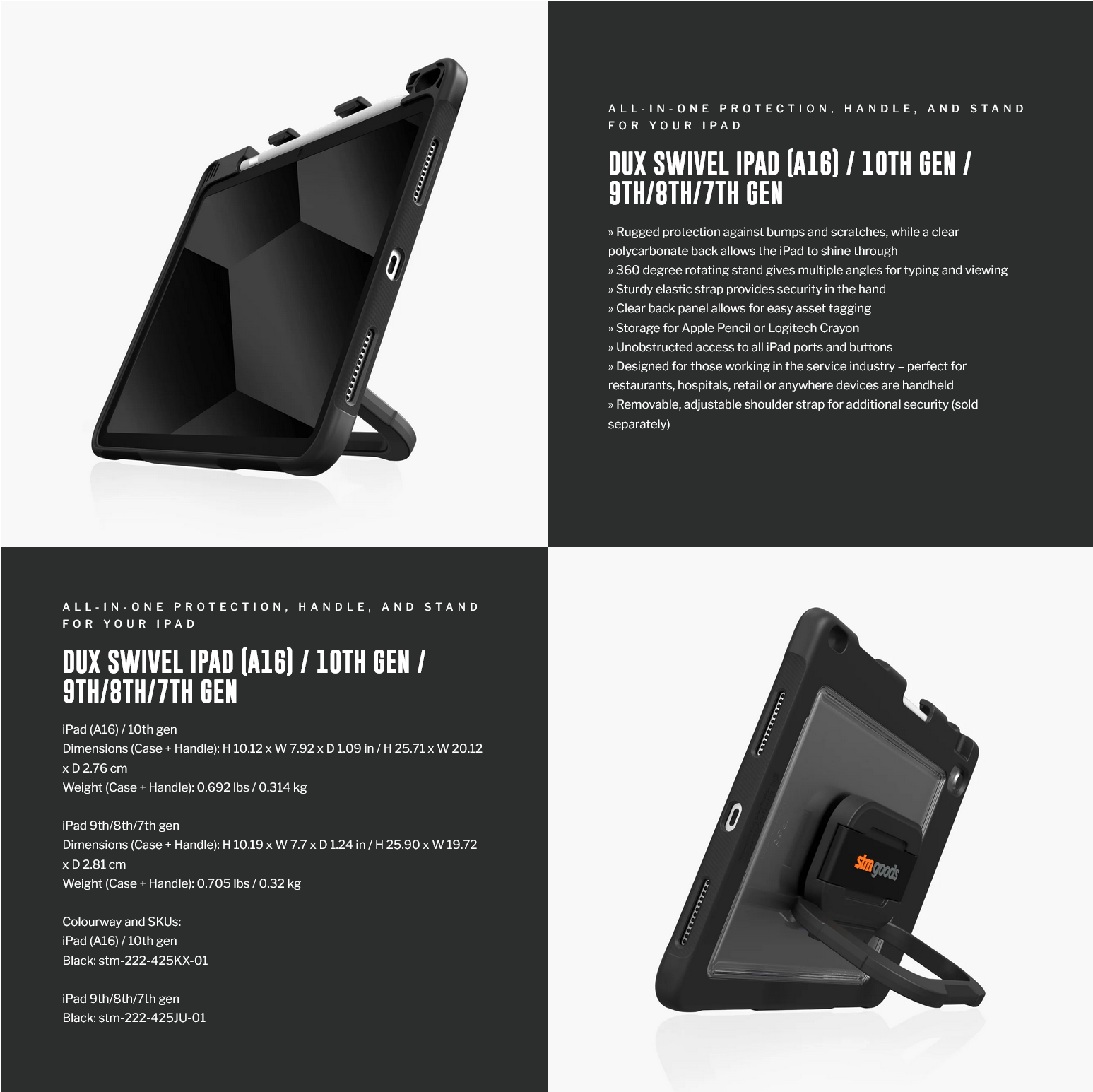 STM Dux Swivel for iPad 10th Gen Comm - Black