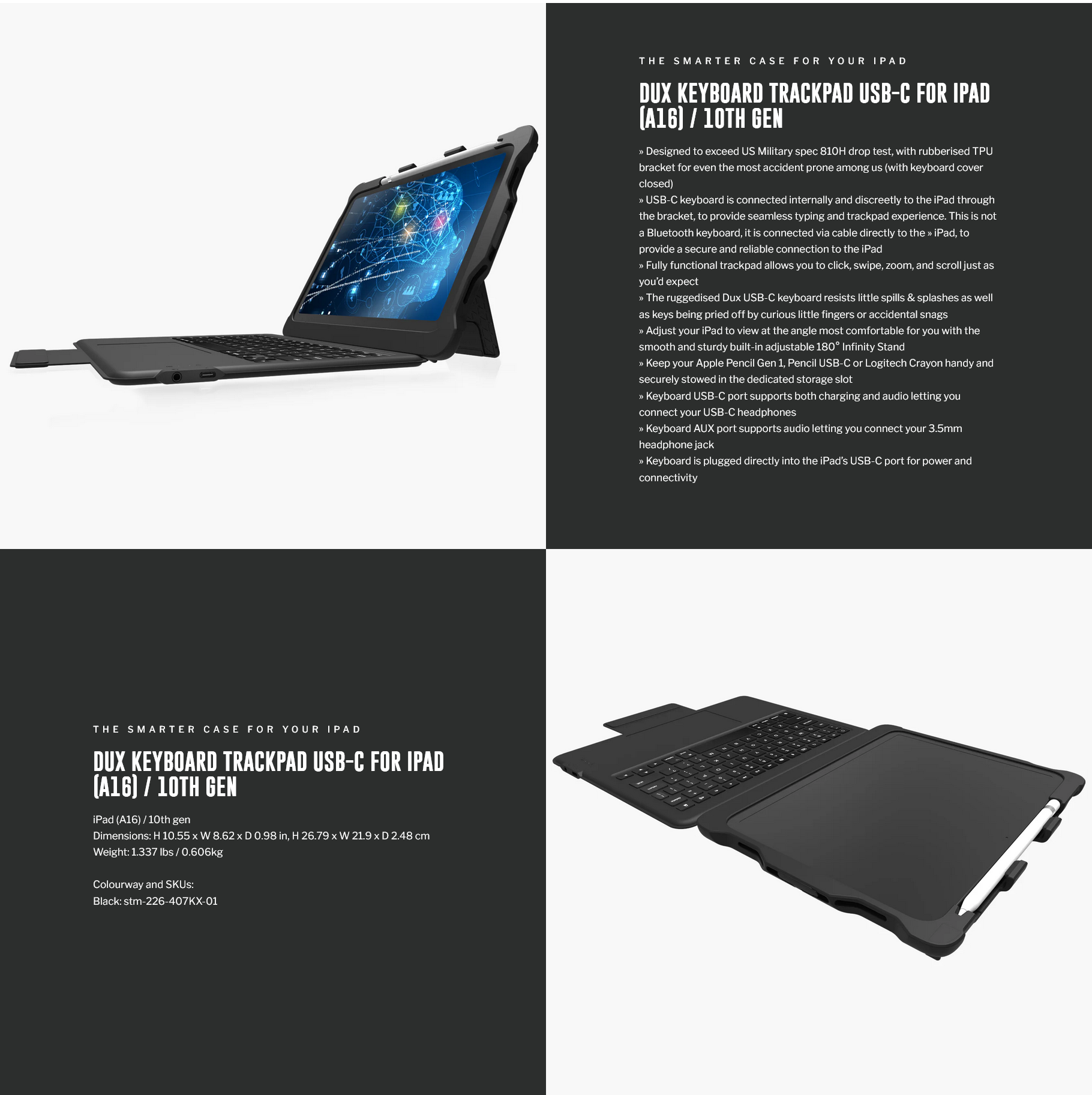 STM Dux USB-C Keyboard Trackpad for iPad 10th Gen