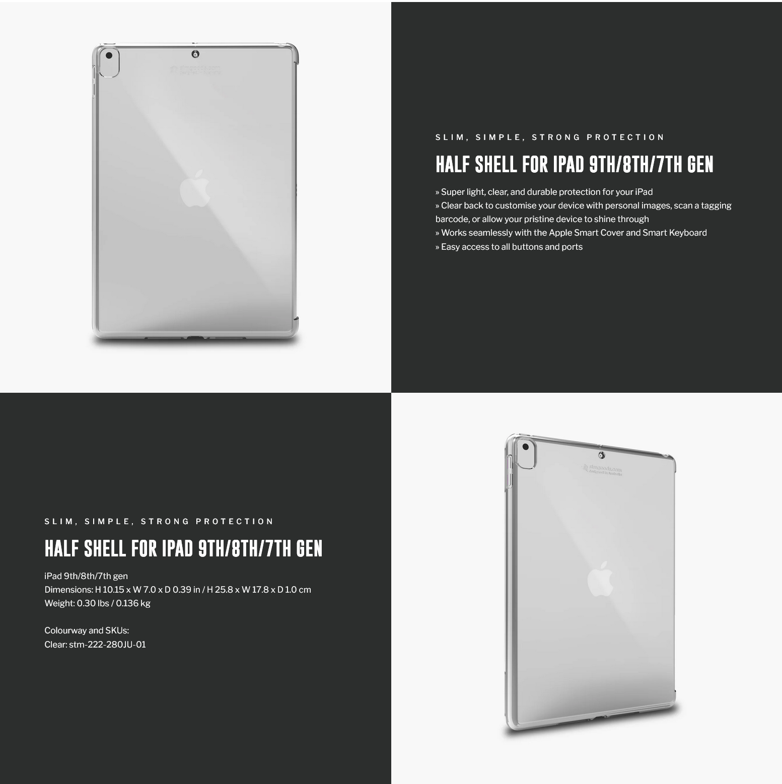 STM Half Shell for iPad (7th/8th/9th Gen) - Clear