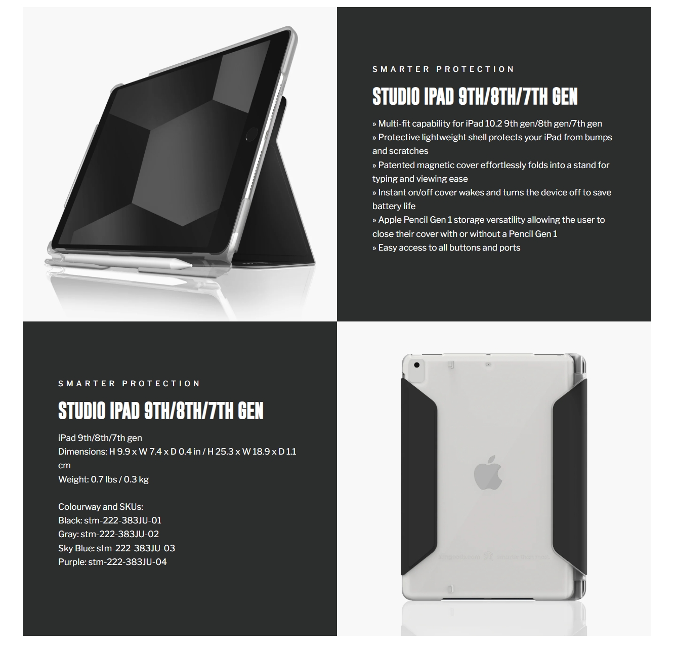 STM Studio Case for iPad (9th/8th/7th Gen) - Blue