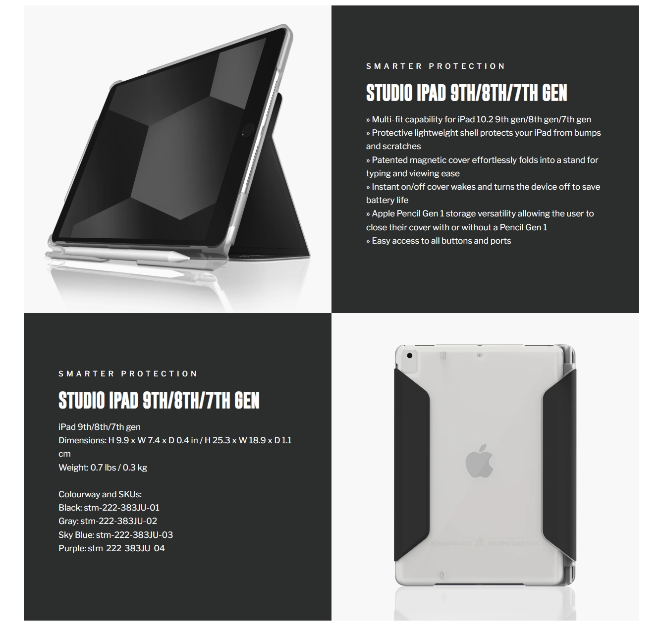 STM Studio Case for iPad (9th/8th/7th Gen) - Grey