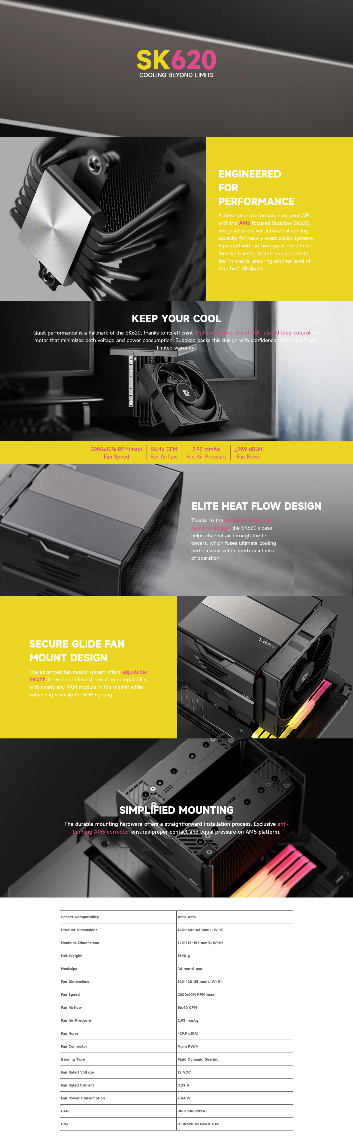 Sudokoo SK620 Dual Tower CPU Air Cooler