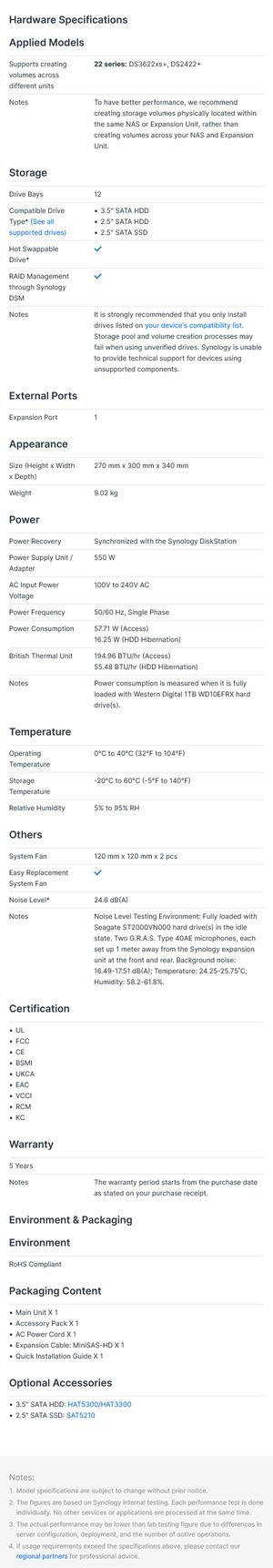 Extension De Disque Synology DX1222 - 12 Baies Pour NAS - Ajoute De La Capacité à Ton Synology DiskStation (Sans Disques)