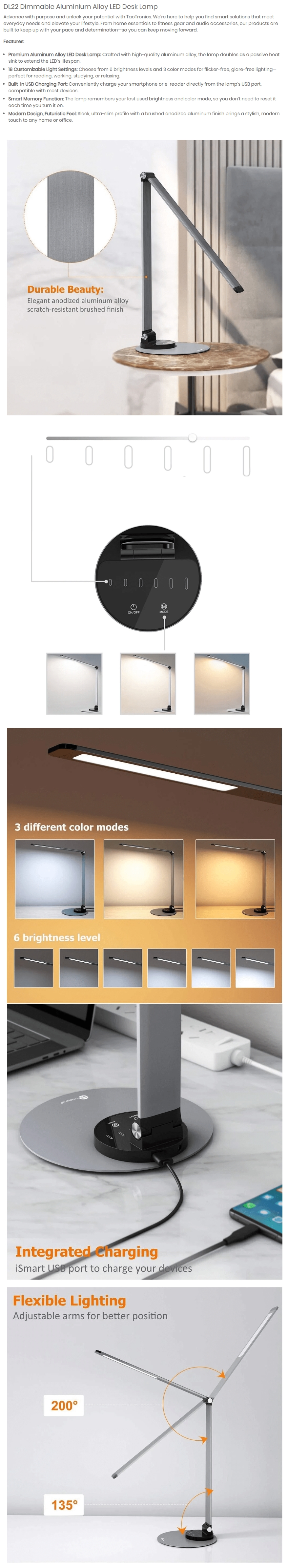 TaoTronics Mercury L1 Ultrathin Pure Aluminum-Alloy LED Desk Lamp