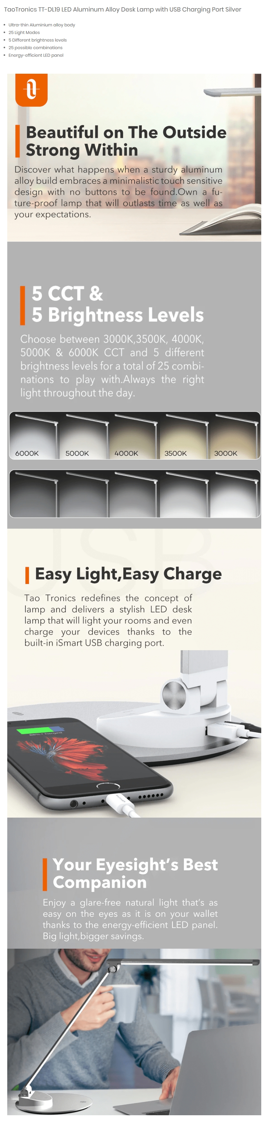 TaoTronics TT-DL19 Lamp with USB Charging Port