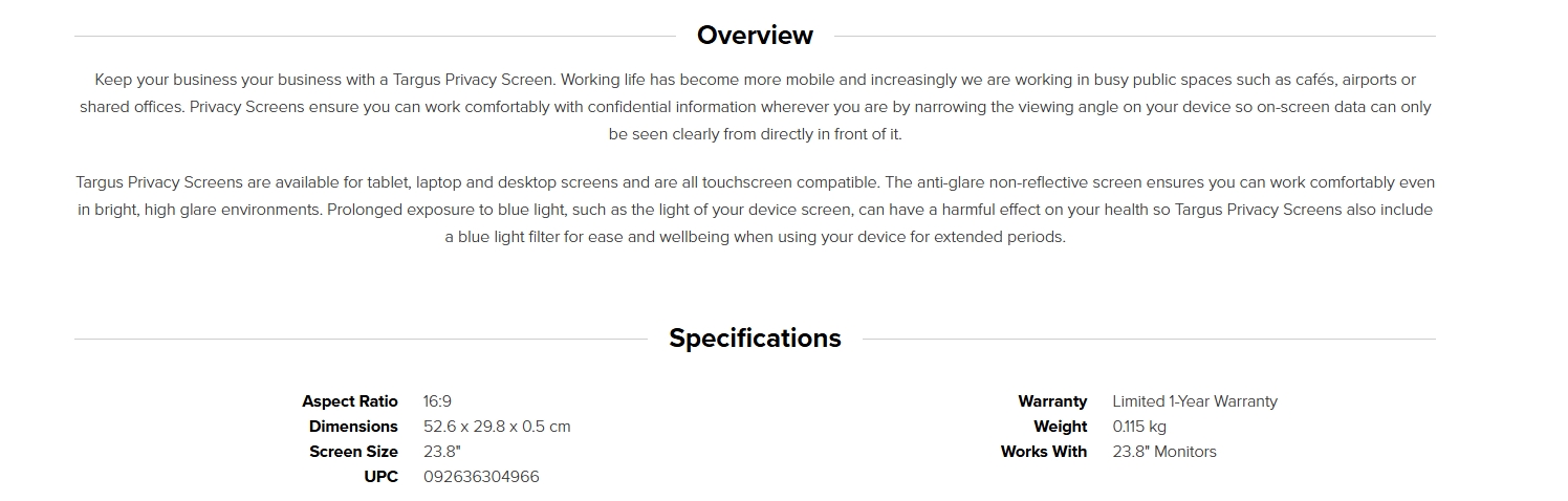 Targus 4VU Privacy Filter for 23.8