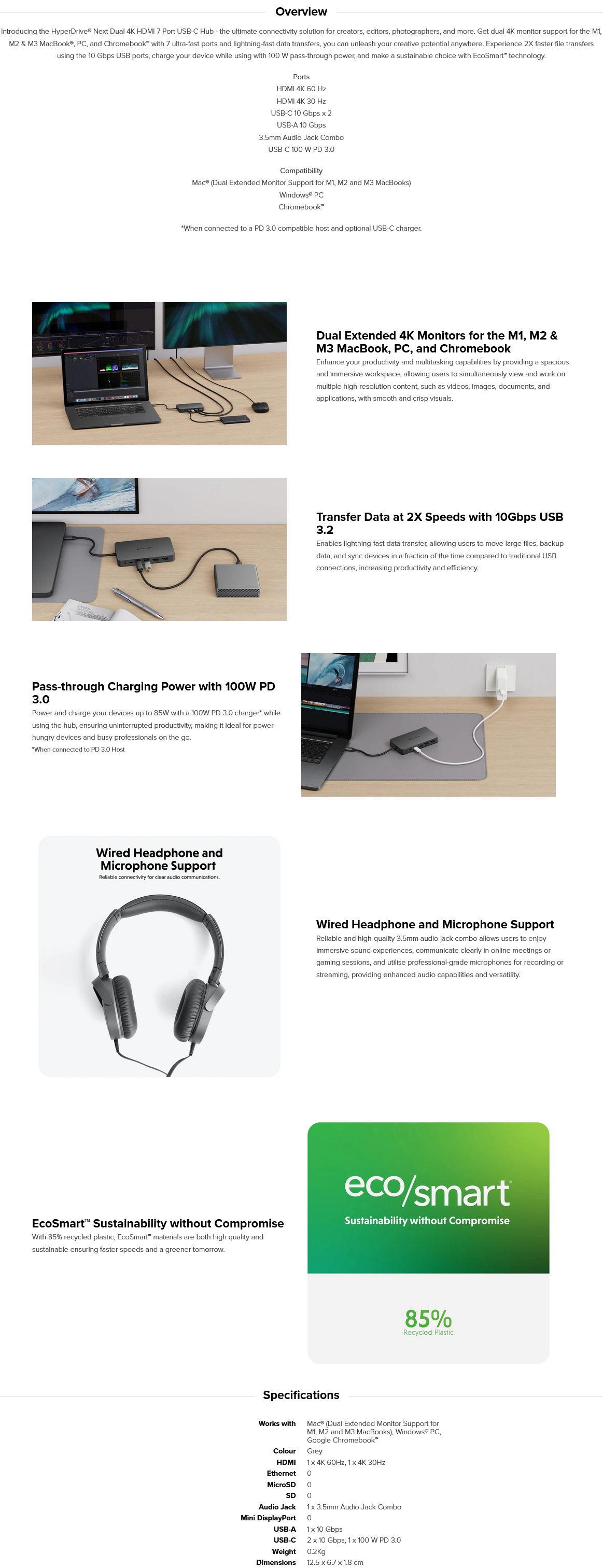 Targus HyperDrive Dual 4K HDMI 7-Port USB-C Hub