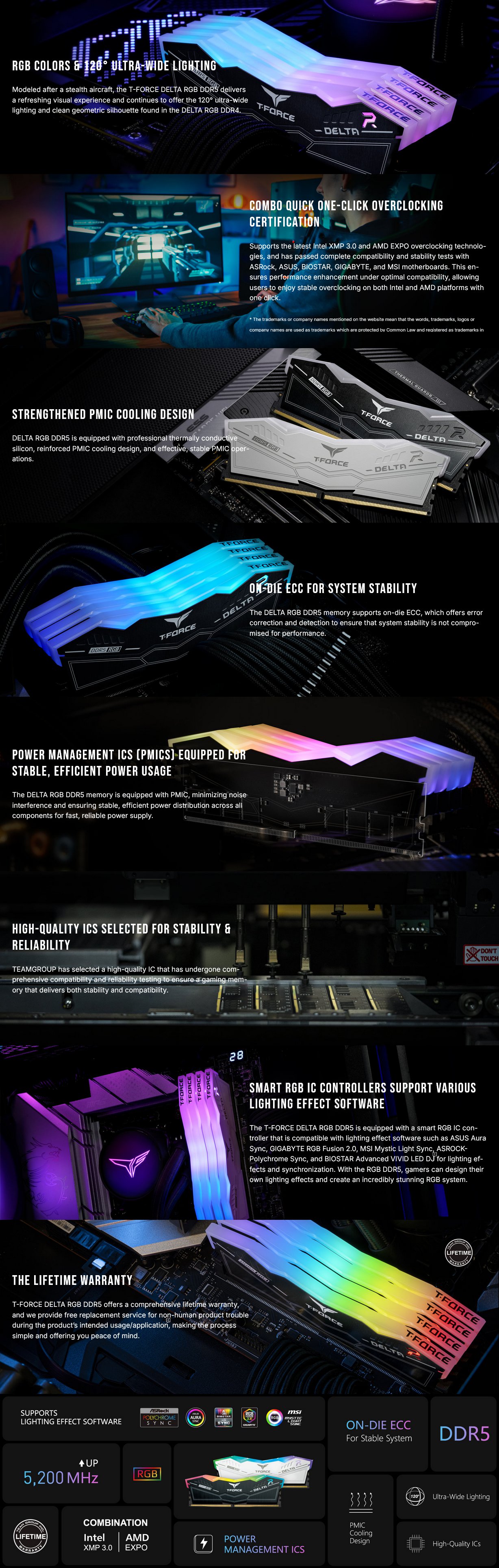 Team Group T-FORCE DELTA RGB 16GB (2x8GB) DDR5 5200MHz Desktop Memory - Black