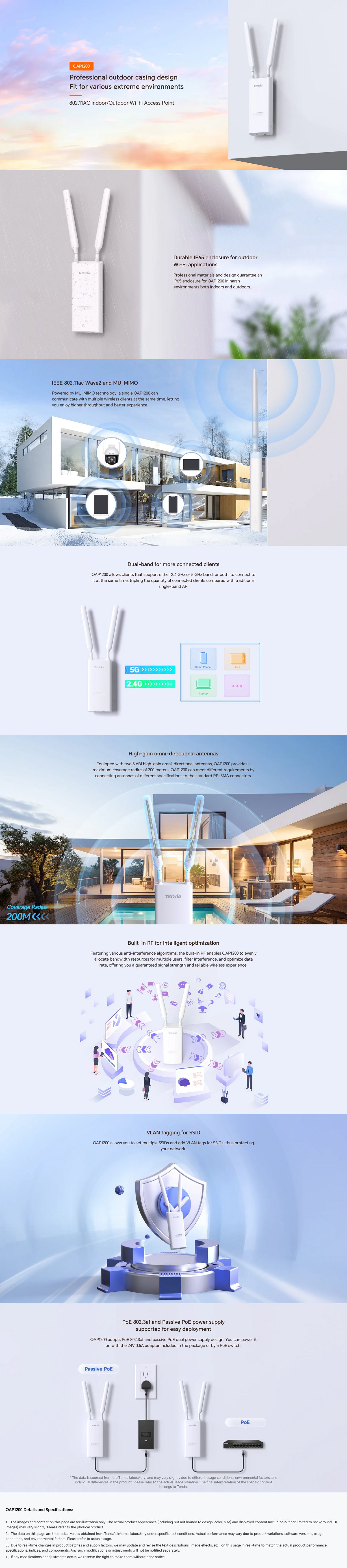 Tenda OAP1200 802.11AC Indoor/Outdoor Wi-Fi Access Point