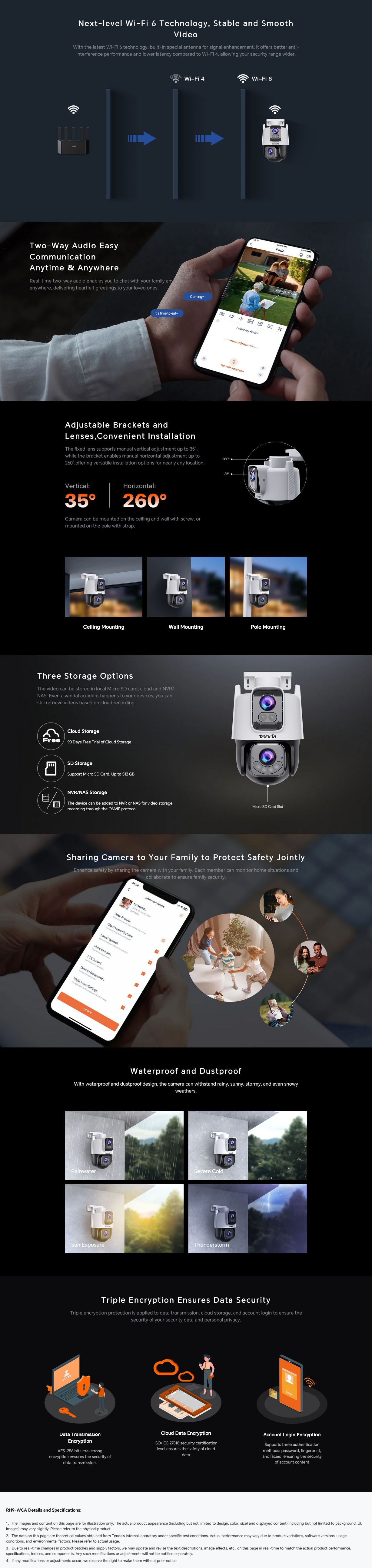 Tenda RH9-WCA 6MP Dual-lens Linkage Outdoor Wi-Fi Pan/Tilt Camera