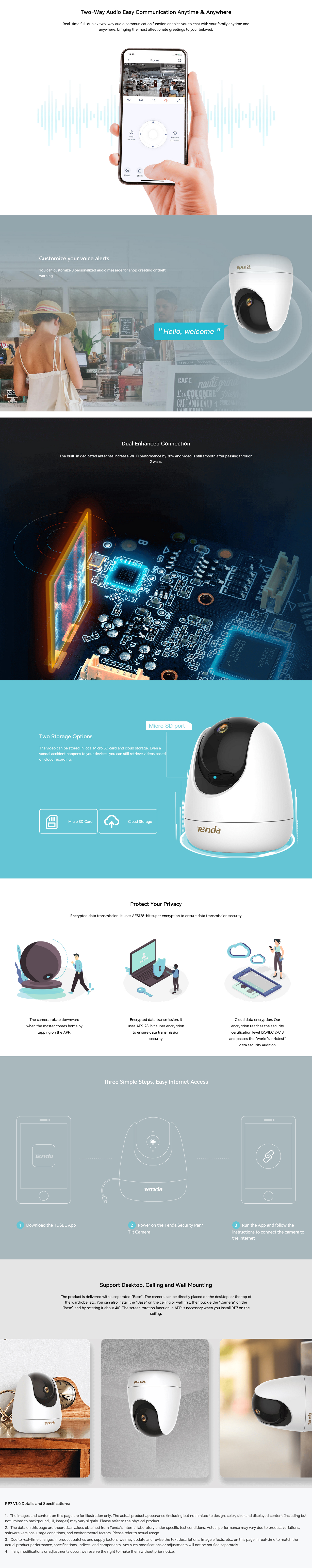 Tenda RP7 4MP Super HD Wireless Security Pan/Tilt Camera