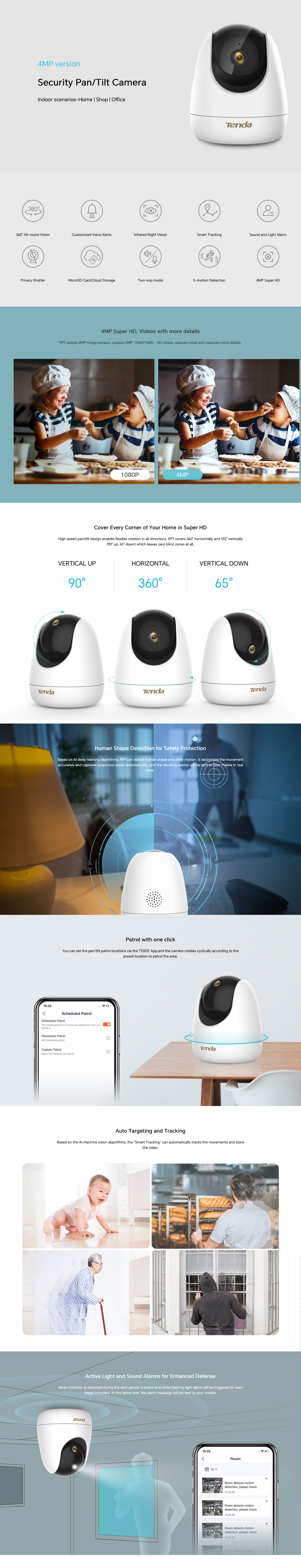 Tenda RP7 4MP Super HD Wireless Security Pan/Tilt Camera