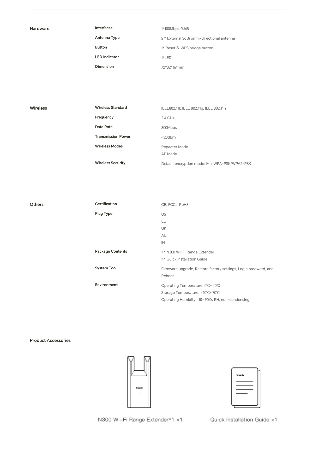 Tenda T10 N300 Wi-Fi repeater