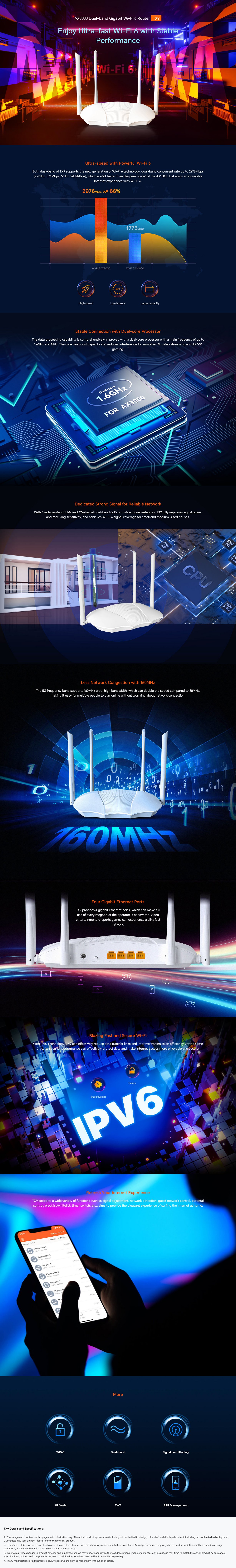 Tenda TX9 AX3000 Dual Band Gigabit Wi-Fi 6 Router
