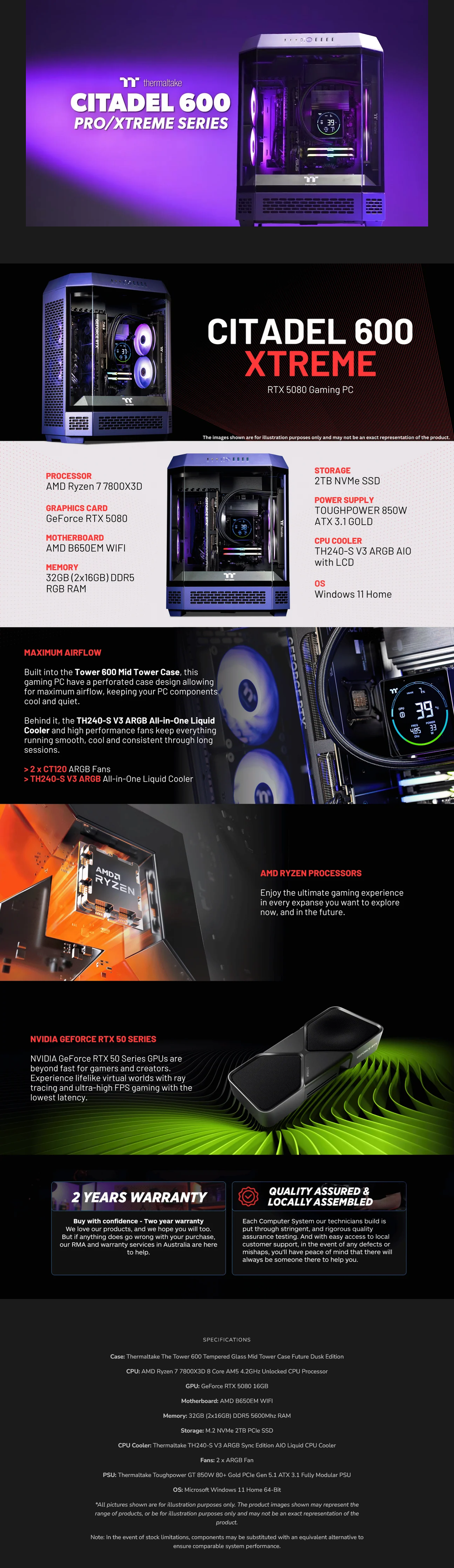 Thermaltake Citadel 600 Xtreme Desktop PC AMD Ryzen 7 7800X3D 32GB RAM RTX 5080 W11H - Future Dusk