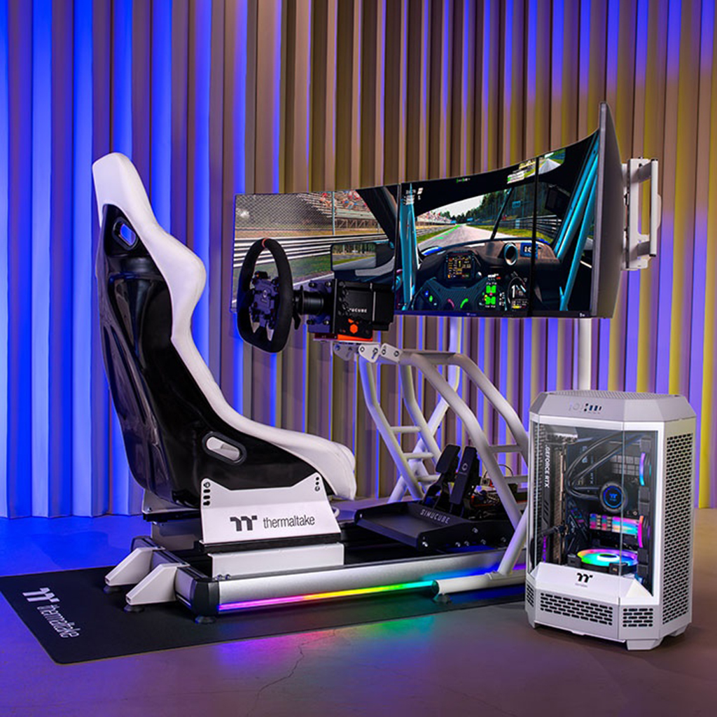 Thermaltake Debuts New Racing Sim Cockpit And A Triple Monitor Stand To Go With It