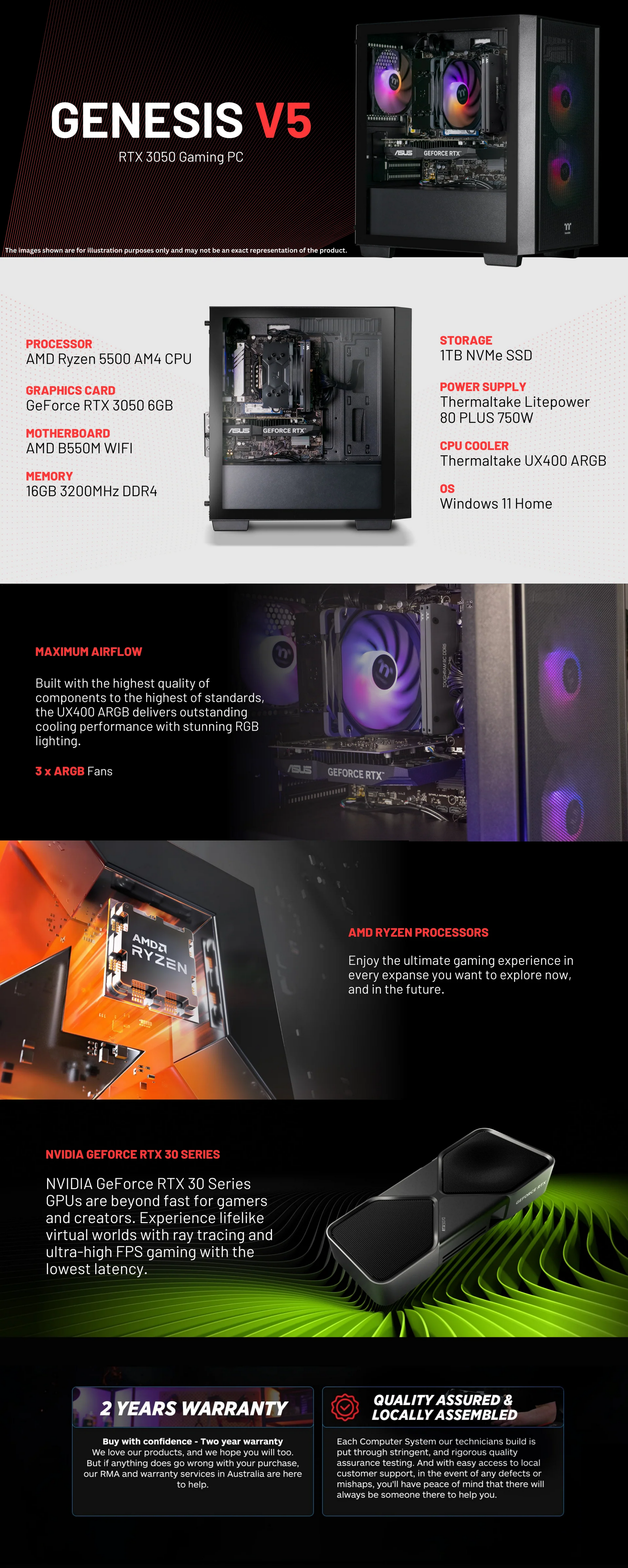 Thermaltake Genesis V5 Gaming PC - Ryzen 5 5500 16GB 1TB RTX3050 W11H
