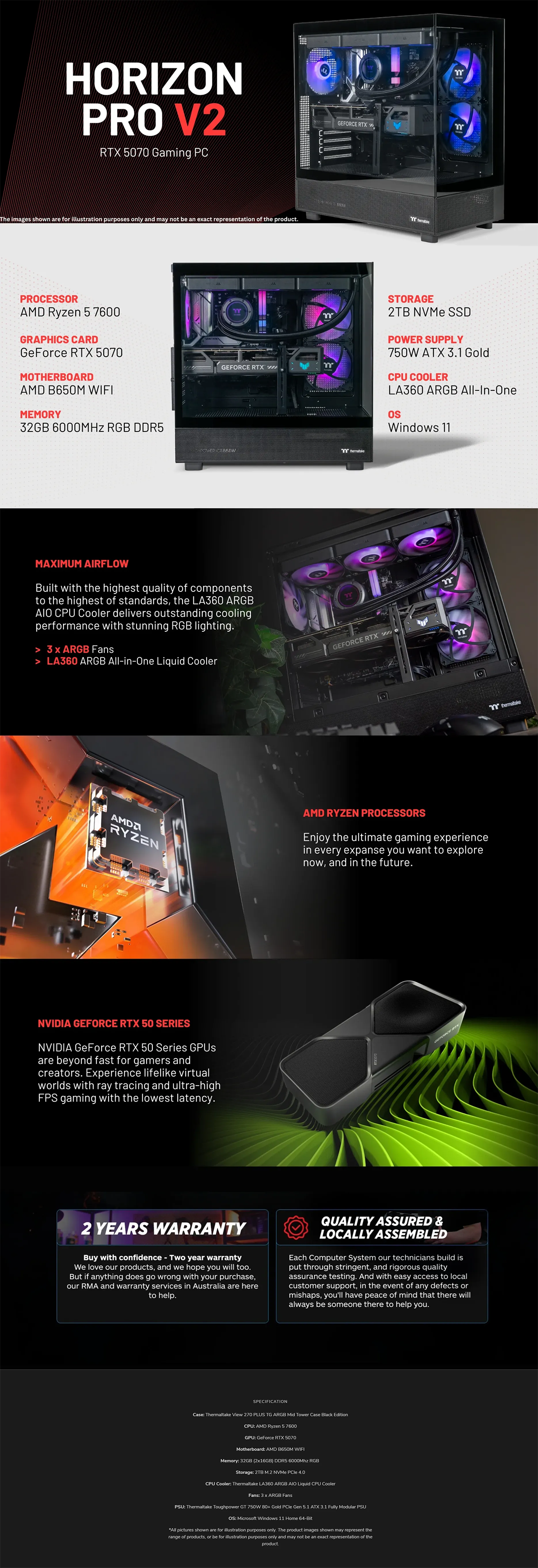 Thermaltake Horizon PRO V2 Gaming PC - AMD 7600 32GB RTX 5070 W11H
