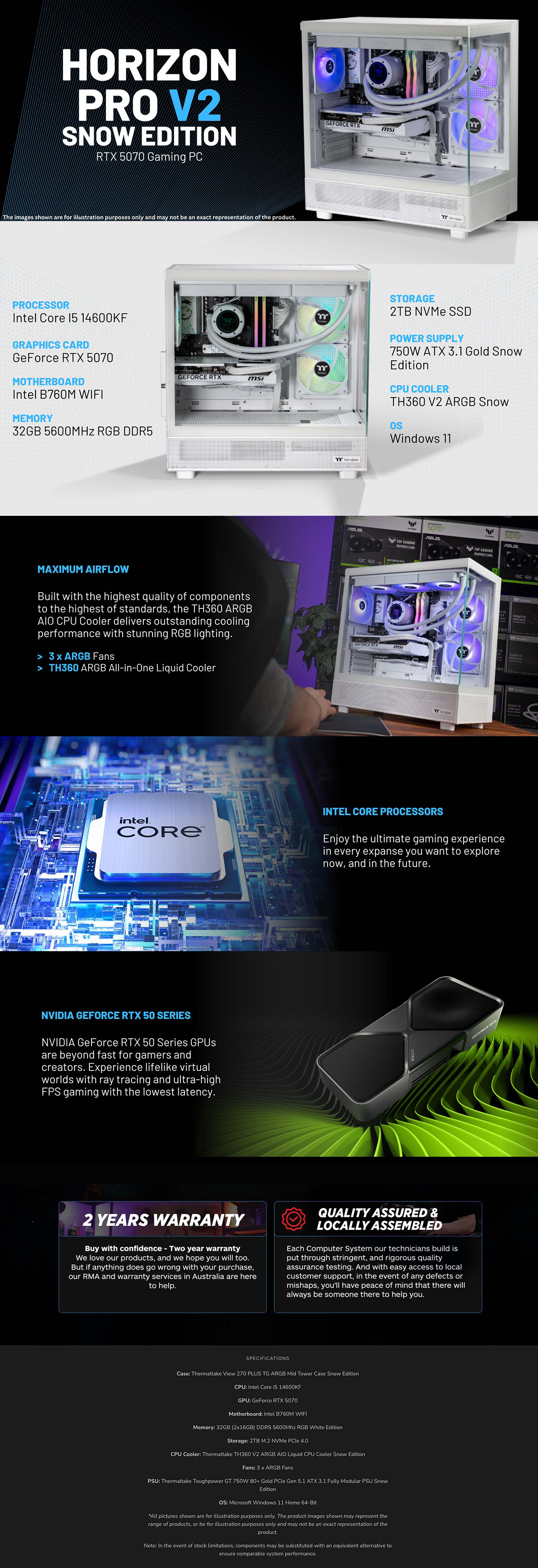 Thermaltake Horizon PRO V2 Snow Gaming PC - Intel 14600KF 32GB RTX 5070 W11H