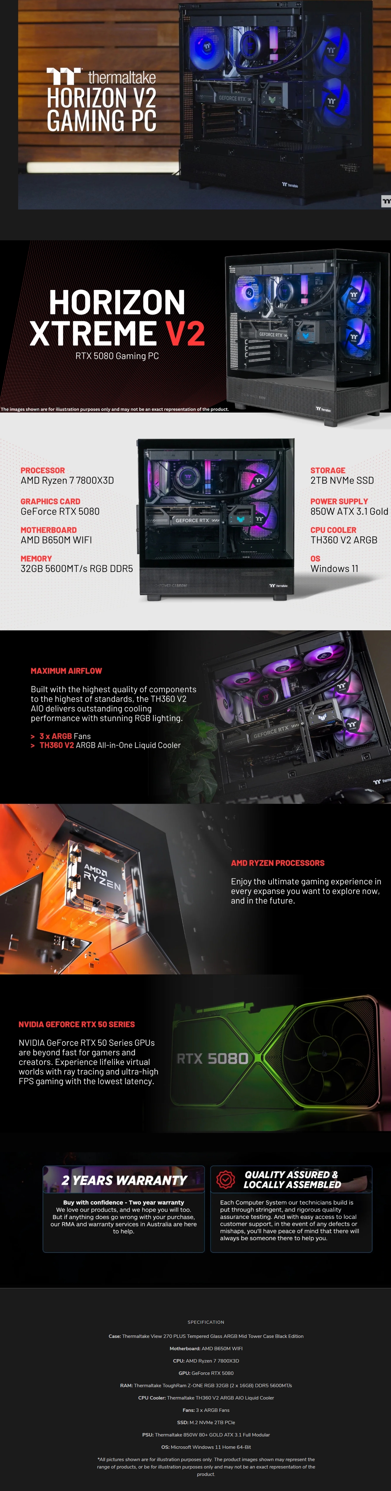 Thermaltake Horizon Xtreme V2 Desktop Gaming PC R7-7800X3D 32GB 2TB RTX5080 W11H