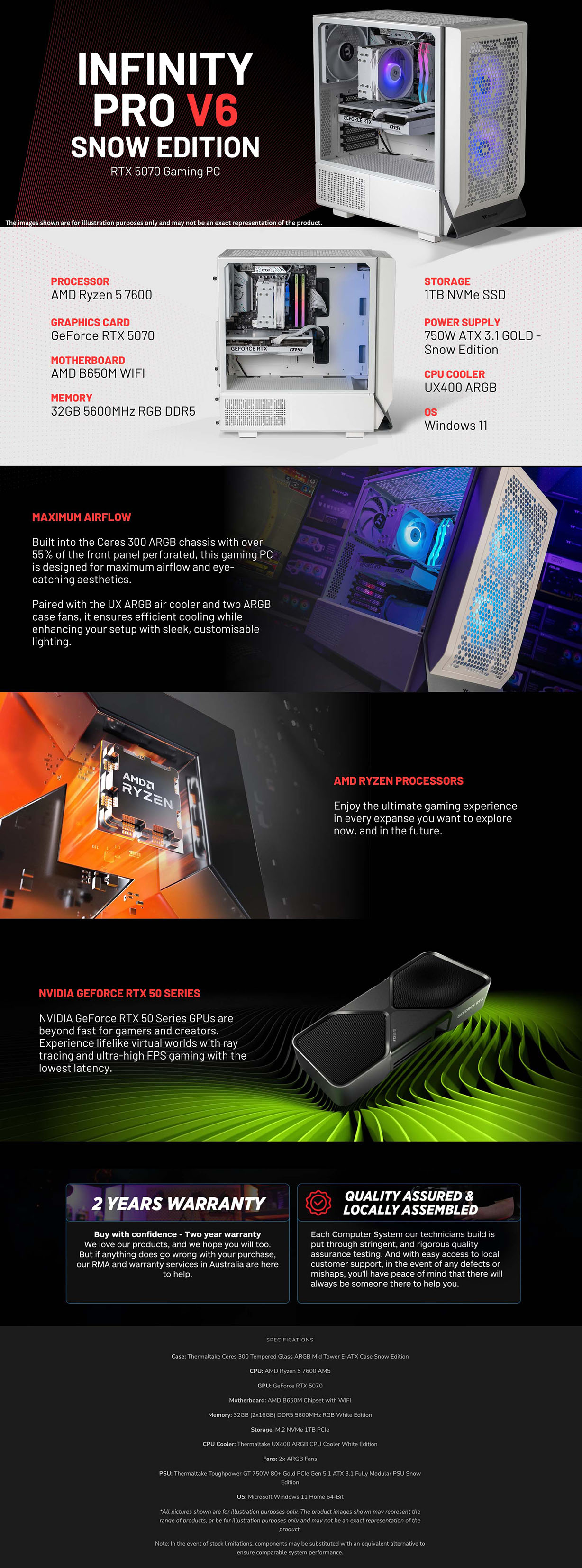 Thermaltake Infinity PRO V6 SNOW Gaming PC - AMD 7600 32GB RTX 5070 W11H