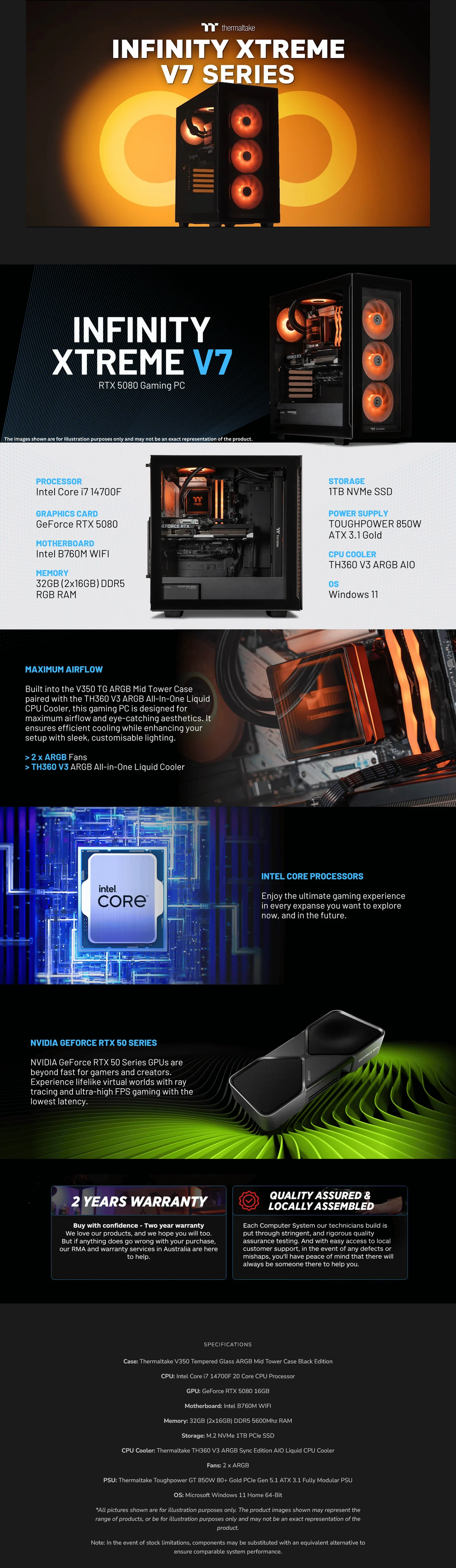 Thermaltake Infinity Xtreme V7 Desktop PC Intel Core i7-14700F 32GB RAM RTX 5080 W11 - Black