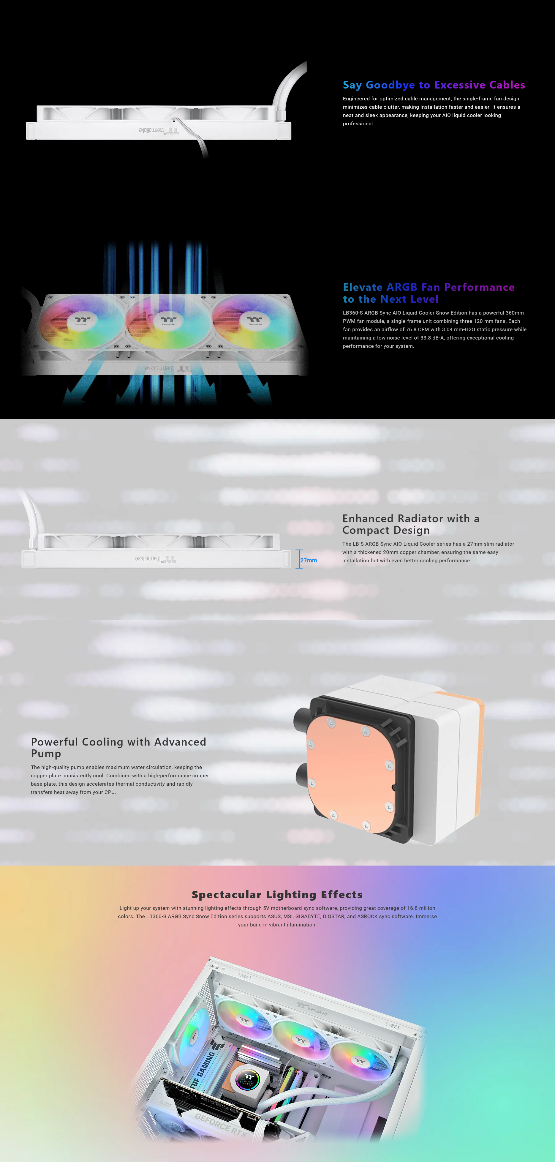 Thermaltake LB360-S 360mm ARGB Sync AIO Liquid CPU Cooler - Snow