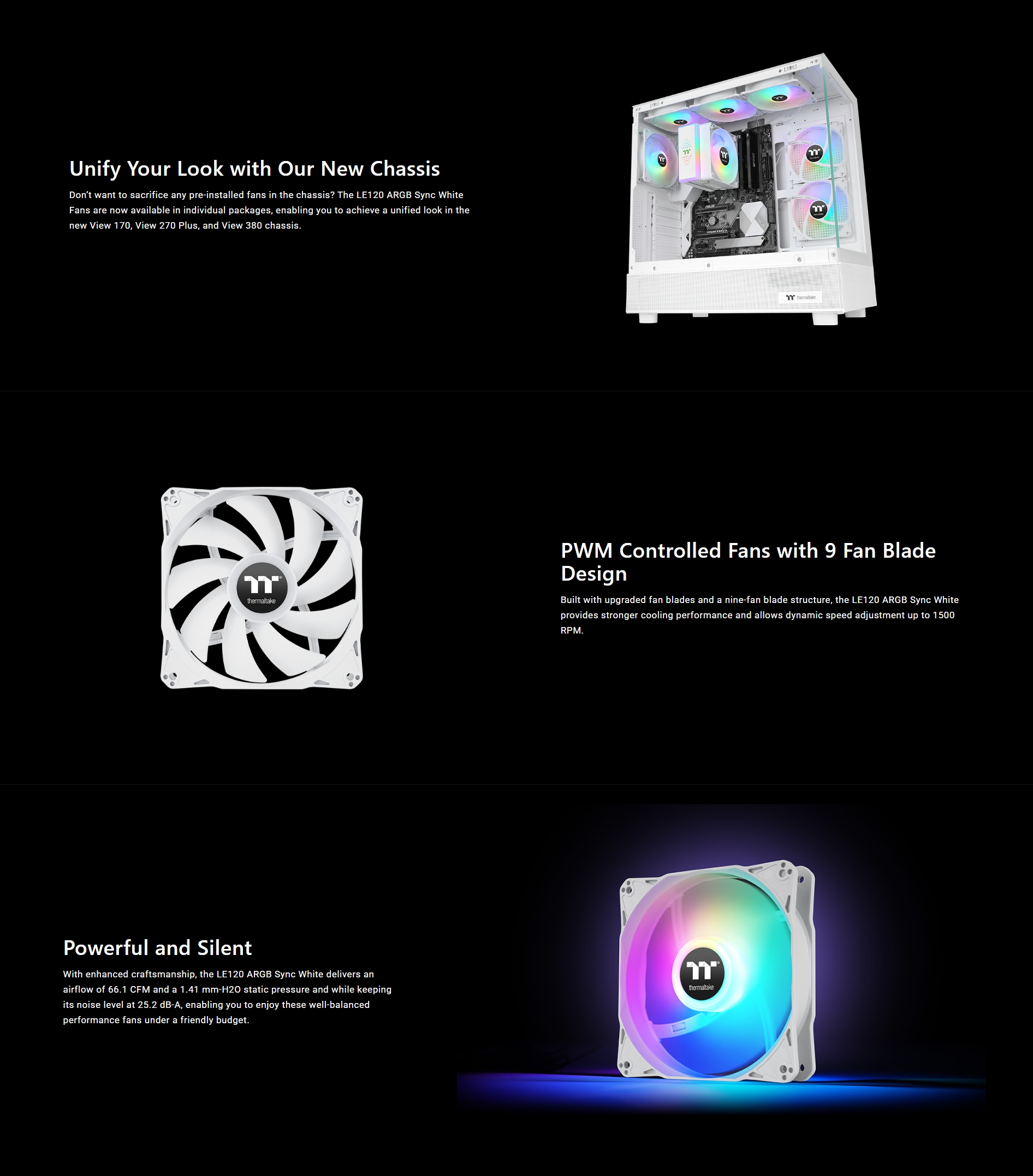 Thermaltake LE 120 ARGB PWM Cooling Fan White Edition - 3 Fan Pack