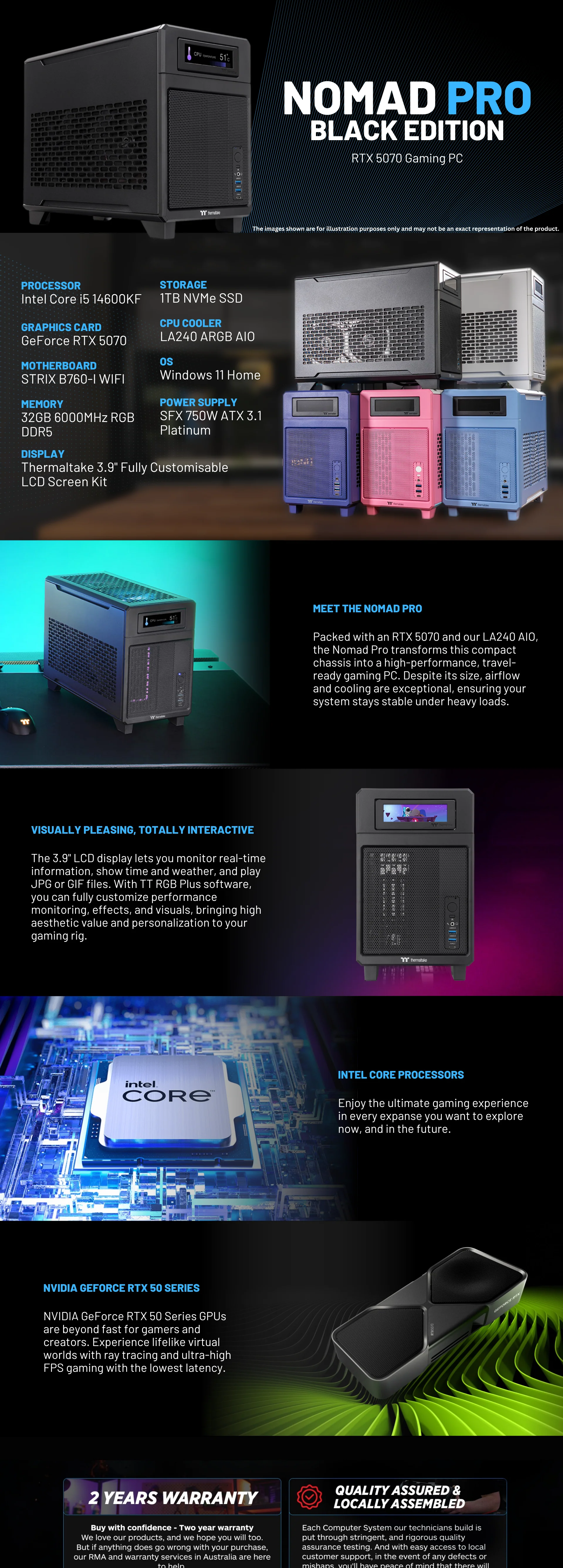 Thermaltake Nomad PRO Desktop Gaming PC i5 14600KF 32GB 1TB RTX5070 W11H - Black Edition
