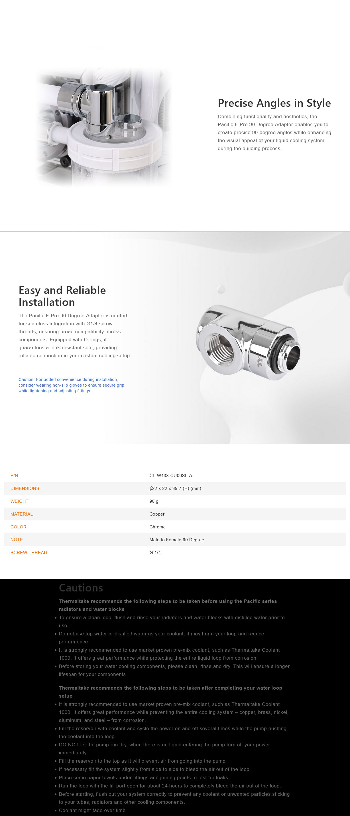 Thermaltake Pacific F-Pro 90 Degree Adapter Fitting - Chrome