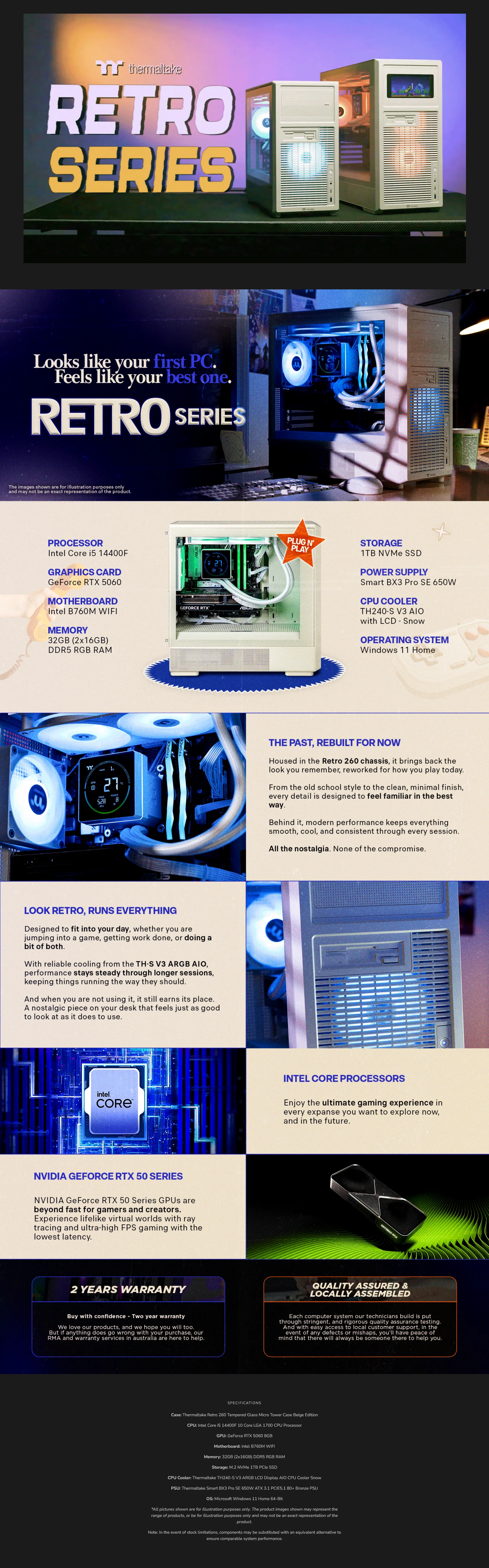Thermaltake Retro Desktop PC Intel i5-14400F 32GB 1TB RTX5060 W11H