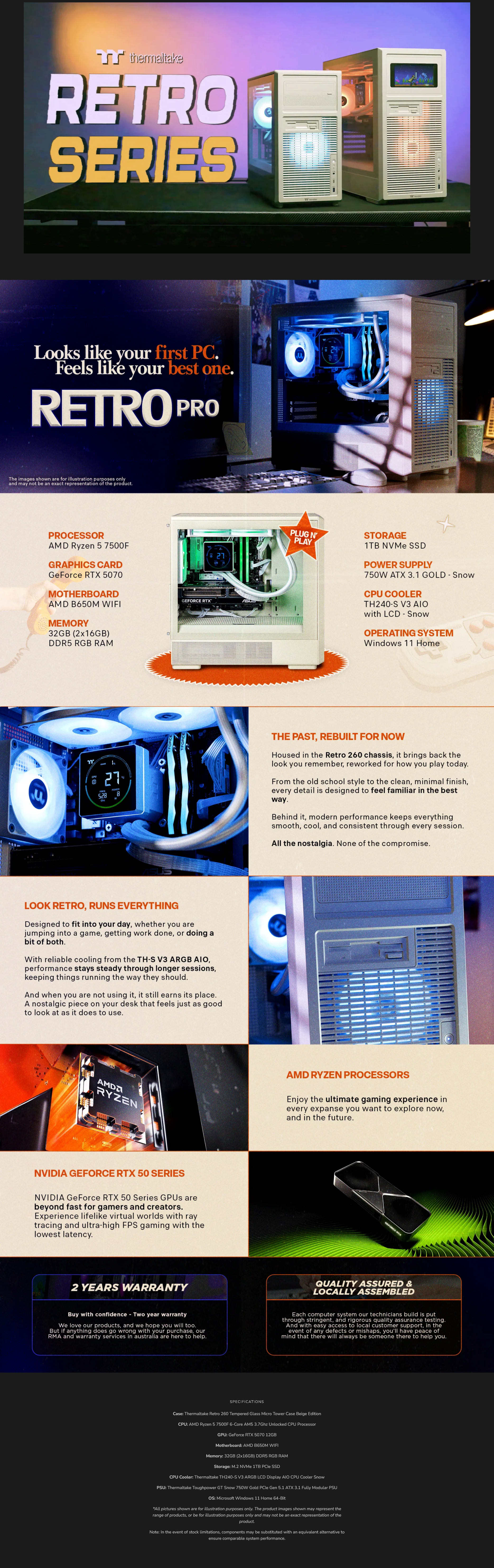 Thermaltake Retro PRO Desktop PC AMD Ryzen 5 7500F 32GB 1TB RTX5070 W11H