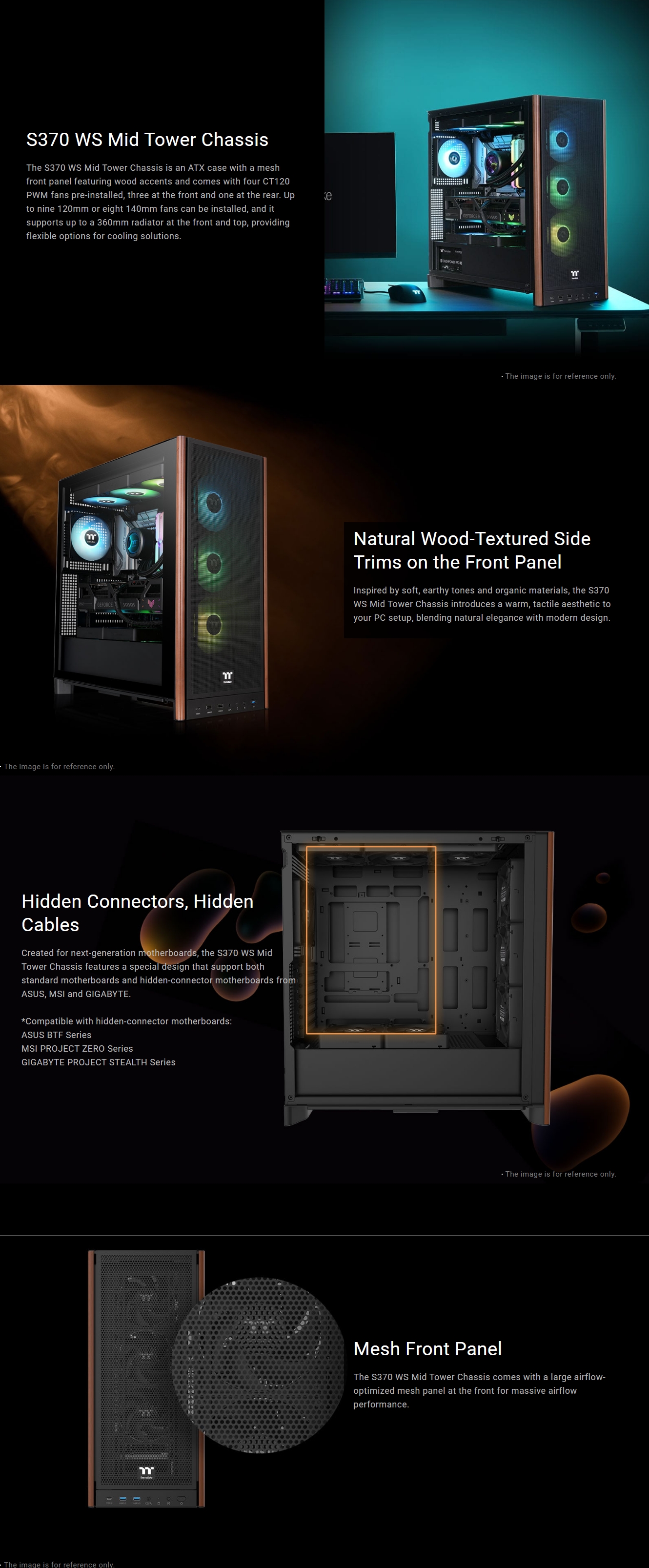 Thermaltake S370 WS Mesh Tempered Glass Mid-Tower Case - Black Wood Edition