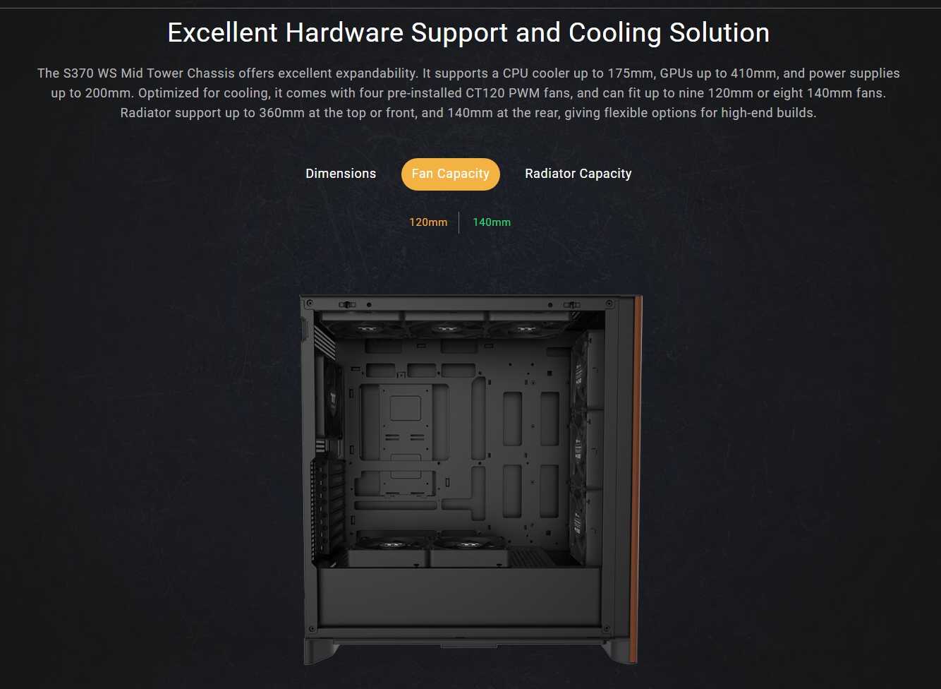 Thermaltake S370 WS Mesh Tempered Glass Mid-Tower Case - Black Wood Edition