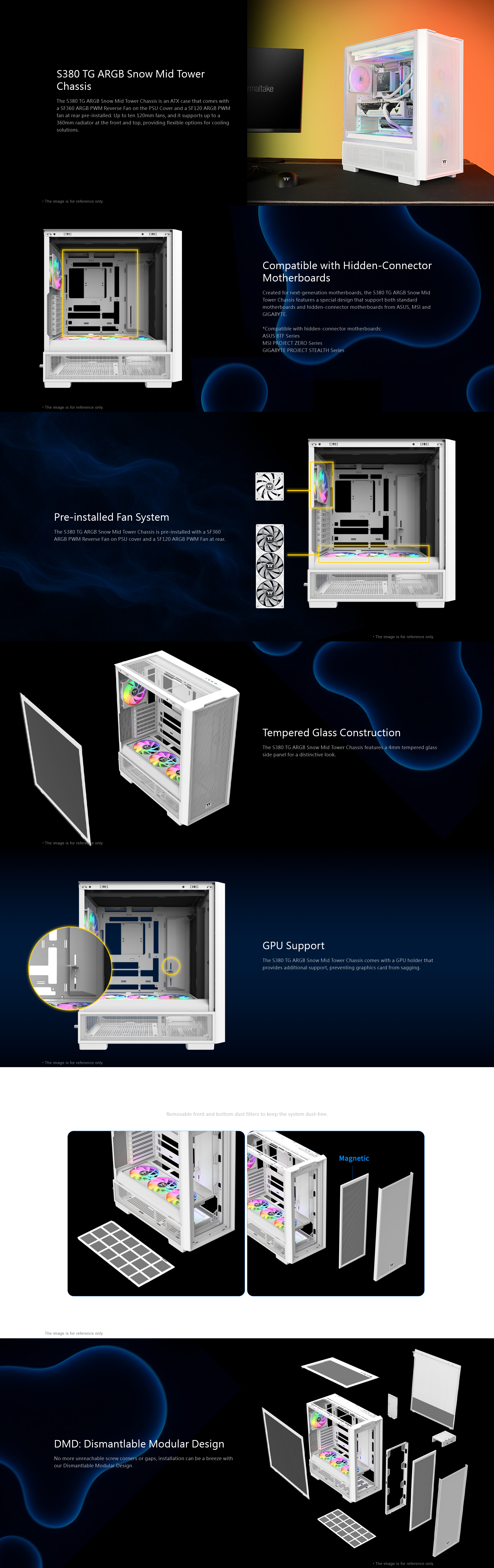 Thermaltake S380 Tempered Glass ARGB Mid Tower Case - Snow