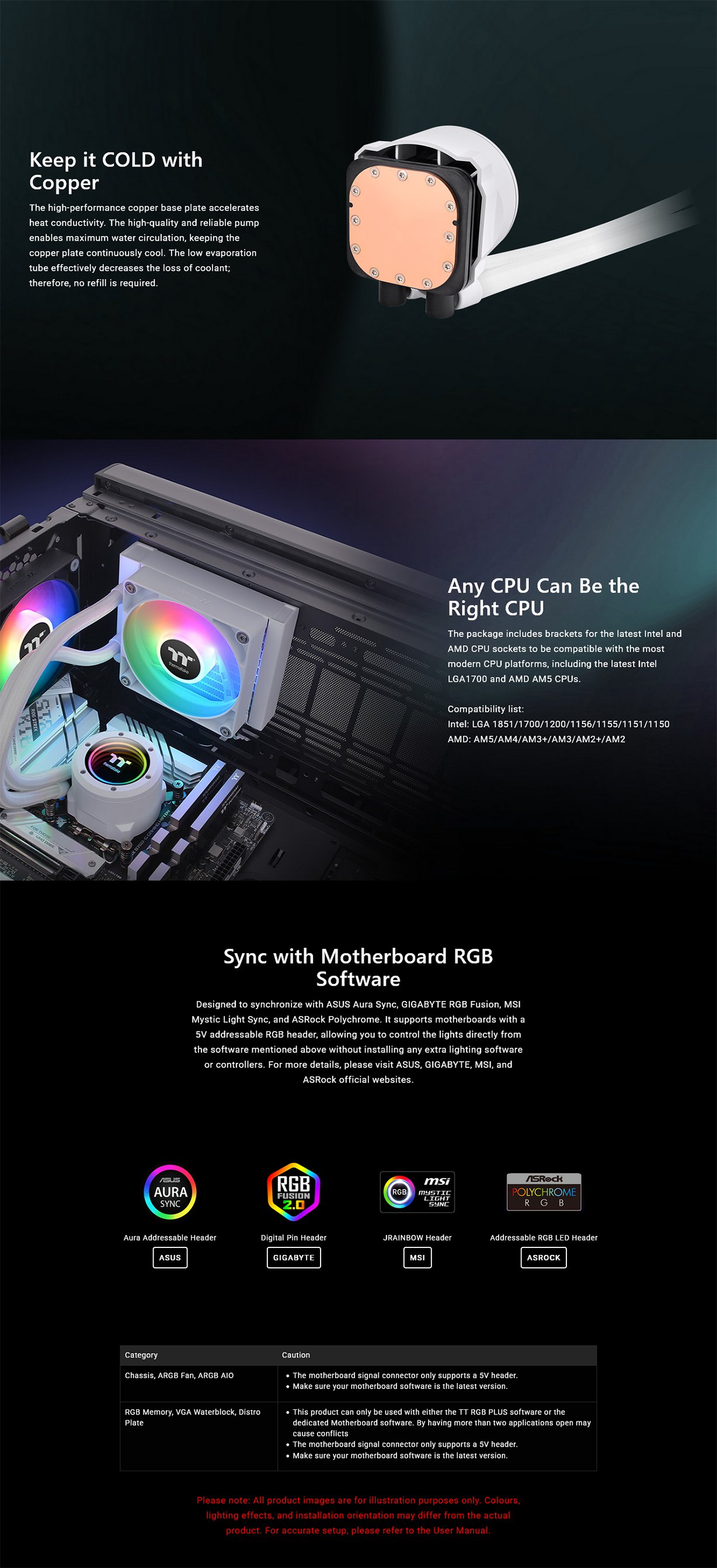 Thermaltake TH120 V2 ARGB Sync AIO Liquid CPU Cooler - Snow Edition