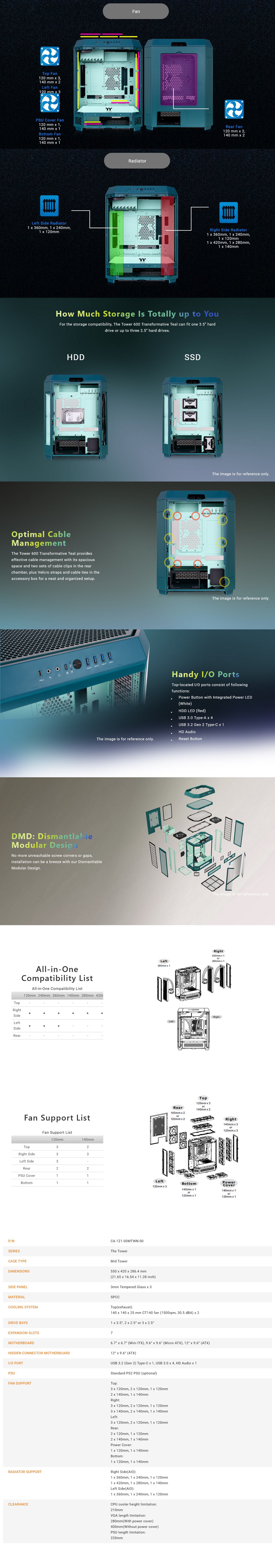 Thermaltake The Tower 600 Tempered Glass Mid Tower ATX Case - Transformative Teal