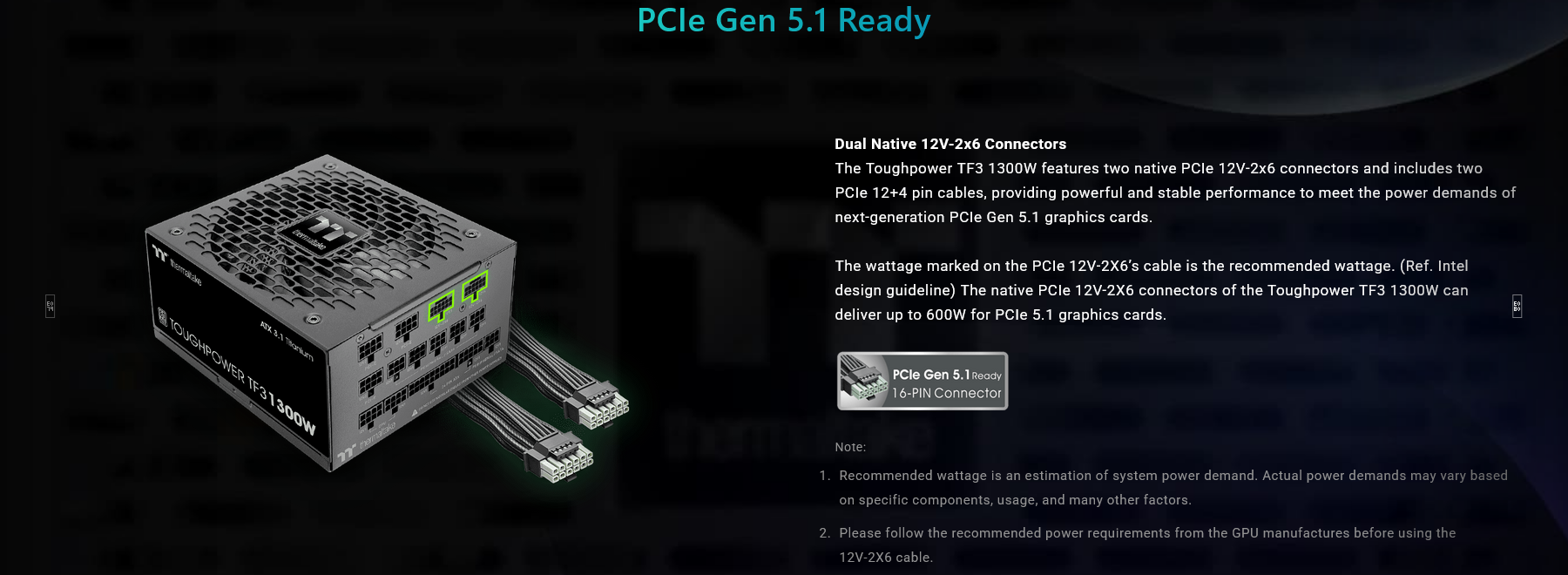 Thermaltake Toughpower TF3 1300W 80+ Titanium PCIe Gen 5.1 ATX 3.1 Fully Modular Power Supply