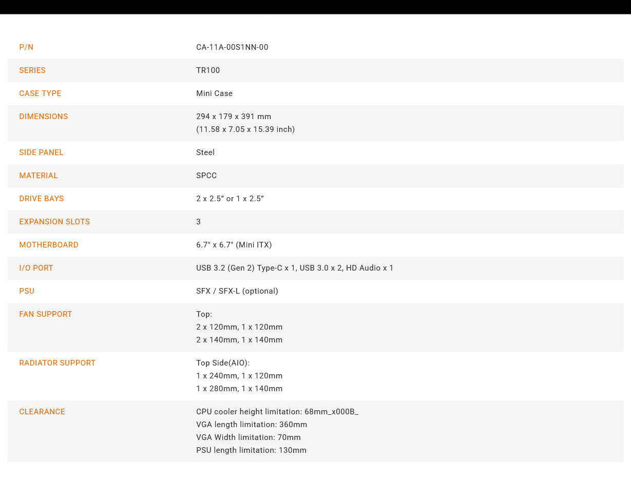 Thermaltake TR100 SFF Mini ITX Case Black Edition