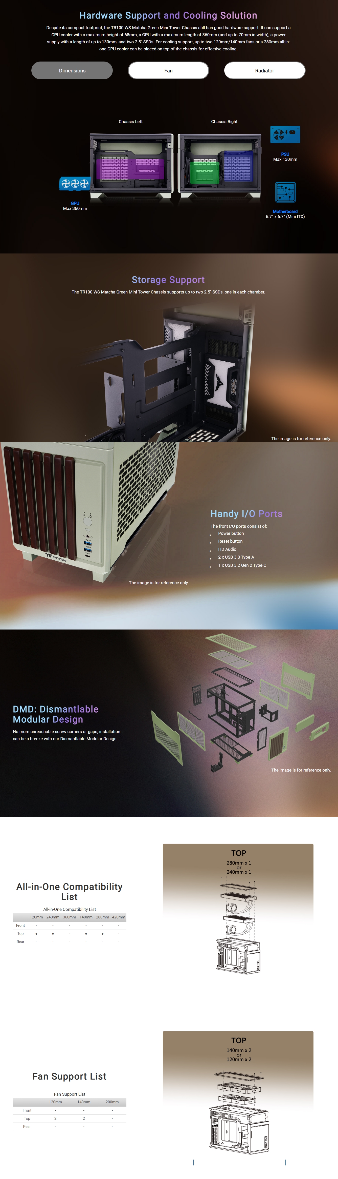 Thermaltake TR100 WS SFF Mini-ITX Case - Matcha Green Wood Edition