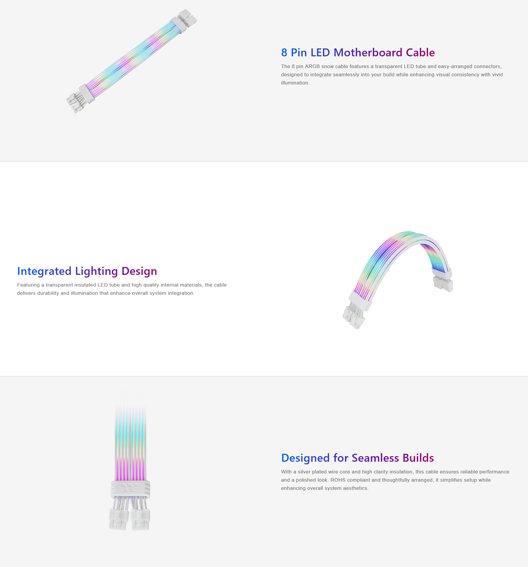 Thermaltake TtMod Sleeved ARGB PSU Cable 8Pin 300mm - Snow Edition
