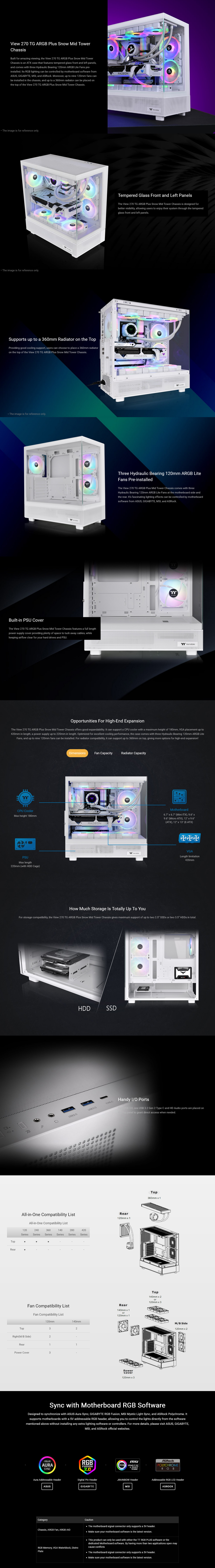 Thermaltake View 270 Plus Tempered Glass ARGB Mid Tower Case - Snow